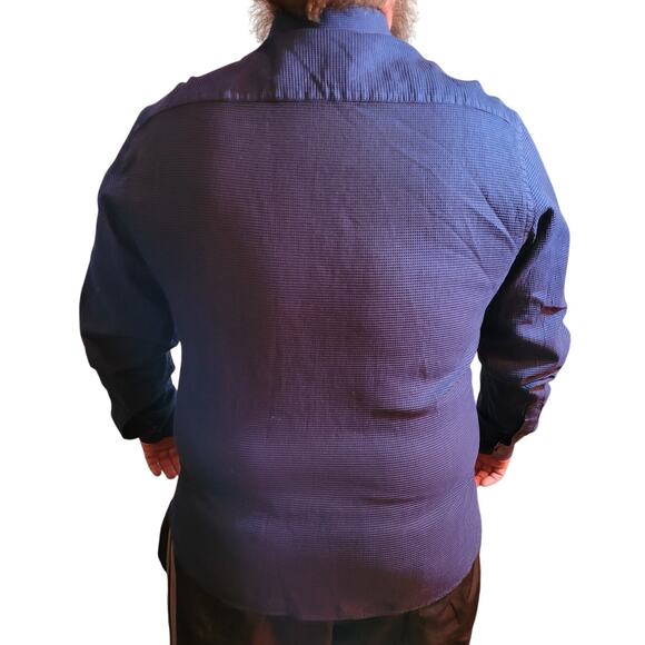 Stone Rose blue texture microcheck shirt xl abalone button casual refined preppy - Picture 4 of 13